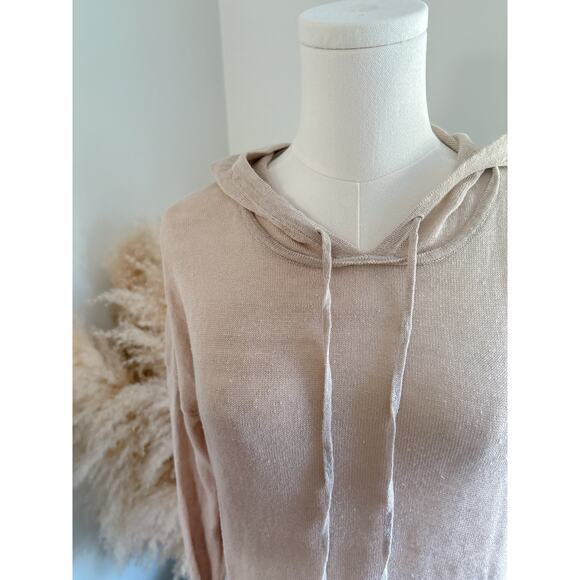Tahari Tan 100% Linen Lightweight Hoodie Womens Medium Casual Minimalist Top - Picture 3 of 6